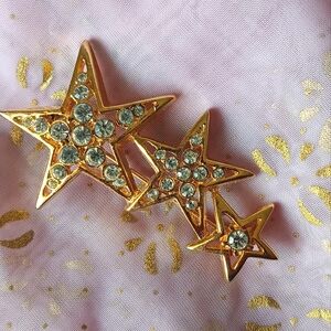 Gold Star Brooch with Rhinestones